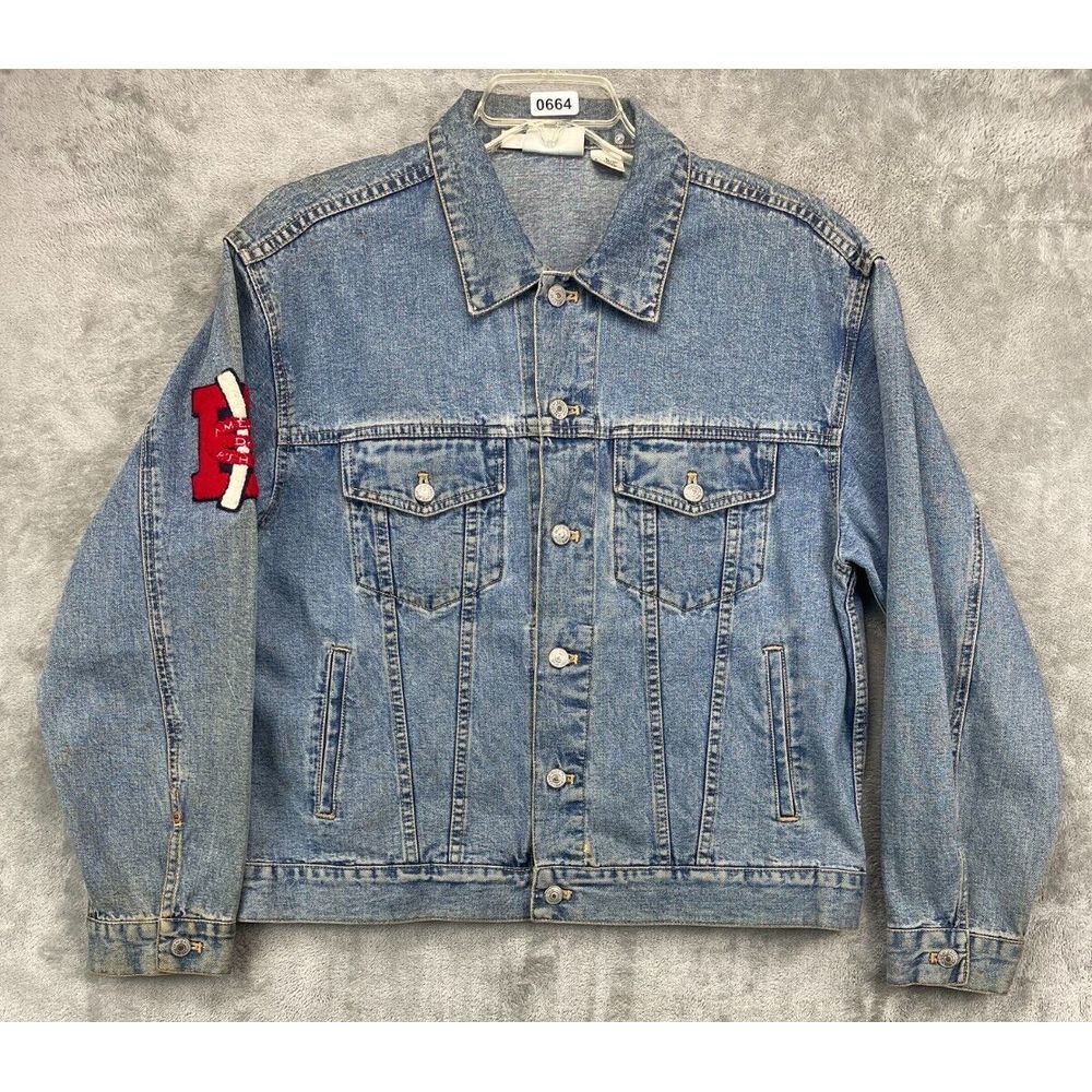 VTG 90's DKNY Men's Trucker Jacket Size Large Blue Denim Embroidered